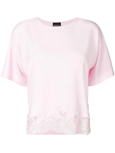 Shop Ermanno Ermanno Lace Hem T-shirt - Pink