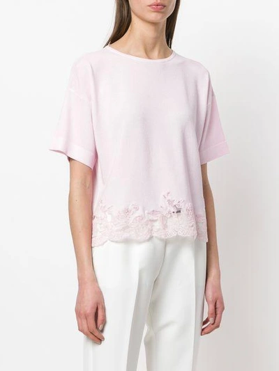 Shop Ermanno Ermanno Lace Hem T-shirt - Pink