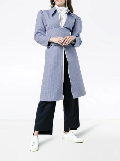 Shop Shushu-tong Gingham Belted Coat In Blue