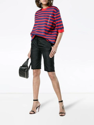 Shop Givenchy Striped Logo Print Knitted Top - Red