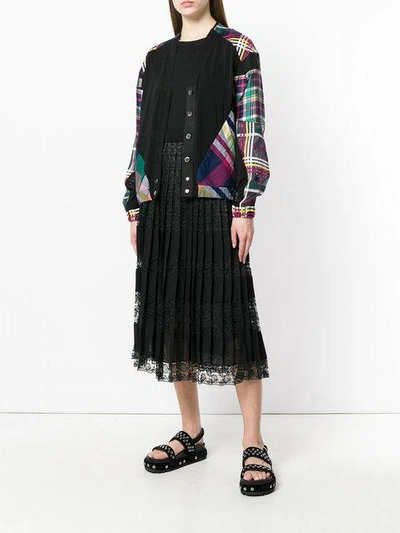 Shop Sacai Plaid Panel Cardigan