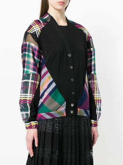 Shop Sacai Plaid Panel Cardigan