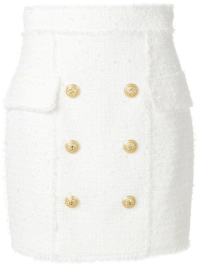 Shop Balmain Button-embellished Skirt - White