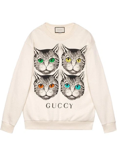 Gucci Mystic Cat Logo-print Cotton-jersey Sweatshirt In Neutrals | ModeSens