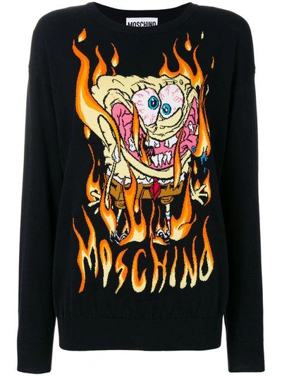 Shop Moschino Embroidered Spongebob Sweater - Black