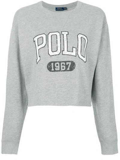 Shop Polo Ralph Lauren Cropped Logo Sweatshirt - Grey