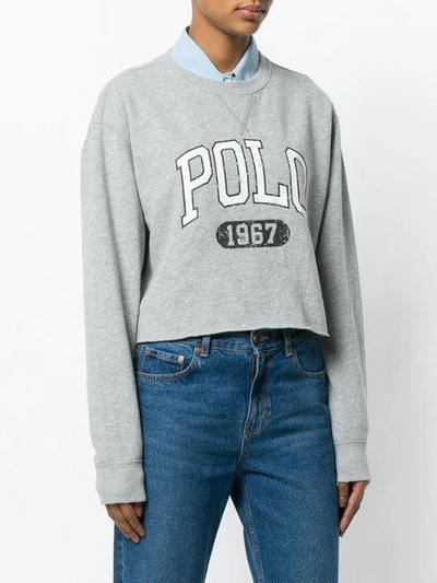 Shop Polo Ralph Lauren Cropped Logo Sweatshirt - Grey