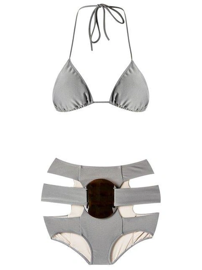 Shop Adriana Degreas Triangle Bikini Set In Grey