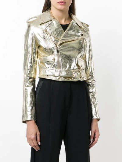 Shop Manokhi Cropped Biker Jacket In Metallic