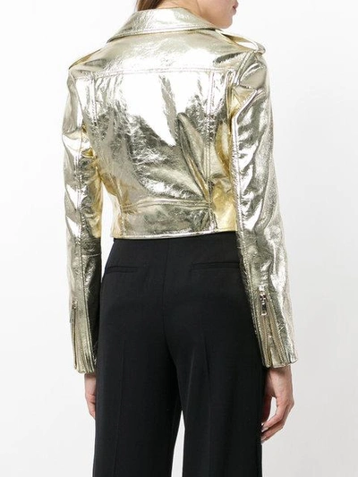 Shop Manokhi Cropped Biker Jacket In Metallic