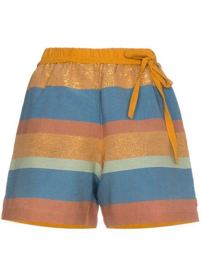 Shop A Peace Treaty Striped Cotton And Silk Shorts In Blue