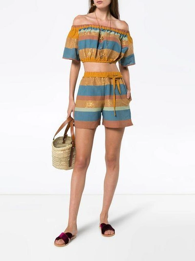 Shop A Peace Treaty Striped Cotton And Silk Shorts In Blue