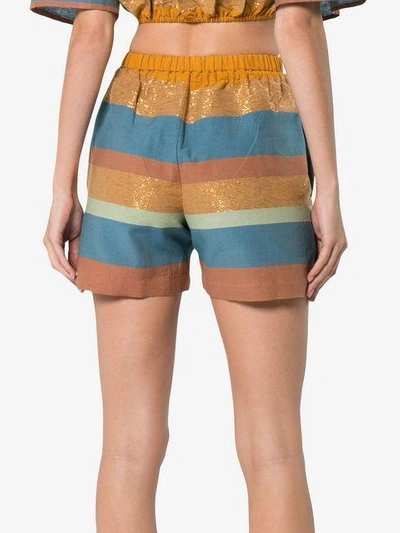 Shop A Peace Treaty Striped Cotton And Silk Shorts In Blue