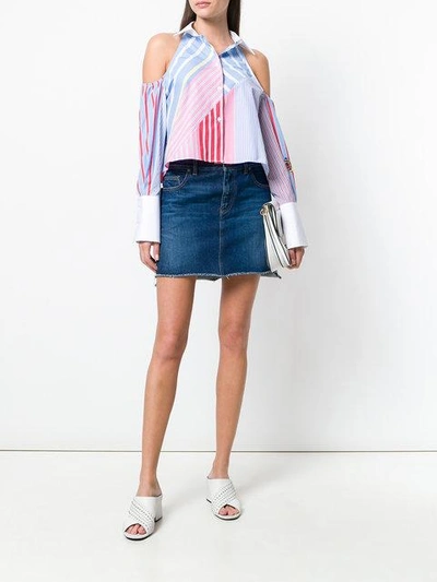 Shop Tommy Hilfiger Cold Shoulder Striped Shirt In Multicolour