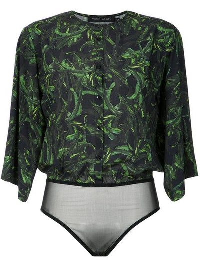 Shop Andrea Marques Foliage Print Bodysuit In Est Folhagem Verde