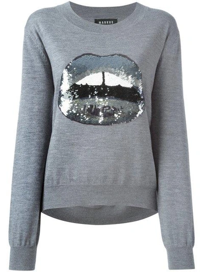 Shop Markus Lupfer Sequinned Lips Appliqué Sweater In Grey