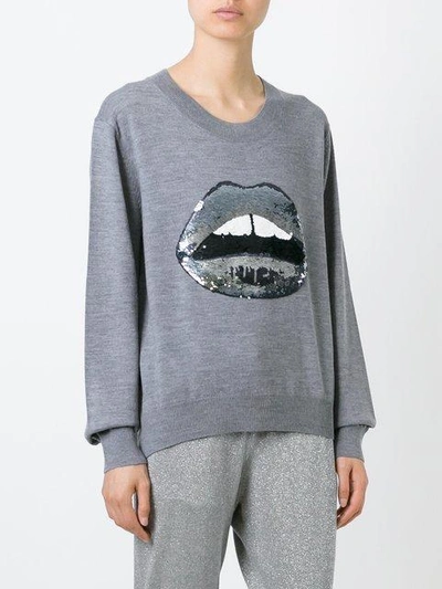 Shop Markus Lupfer Sequinned Lips Appliqué Sweater In Grey