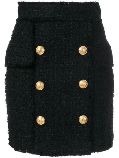 Shop Balmain Tweed Embossed-button Skirt - Black