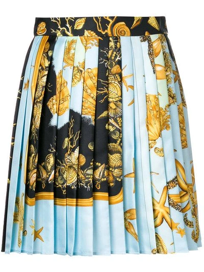 Shop Versace Short Pleated Skirt In Blue