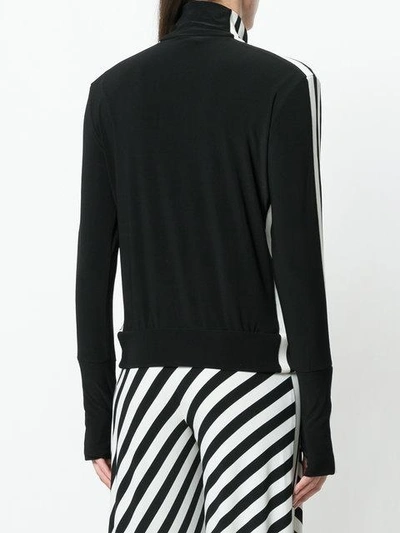 Shop Norma Kamali Striped Sleeve Zip-up In Black