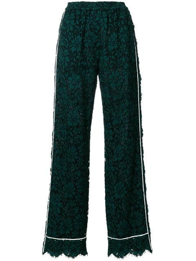 Shop Dolce & Gabbana High Waist Lace Trousers With Contrast Piped Trim In Green
