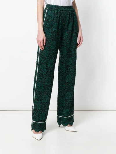 high waist lace trousers with contrast piped trim