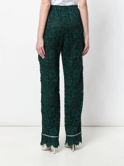 high waist lace trousers with contrast piped trim