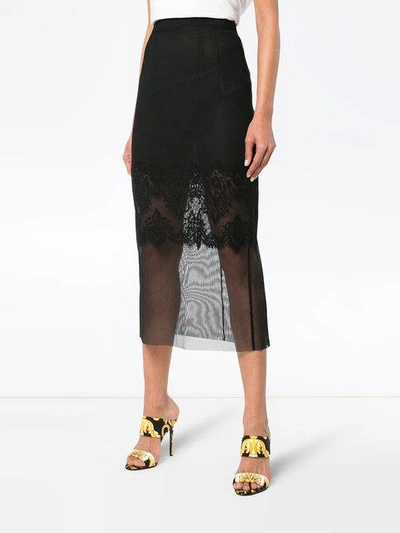 Shop Dolce & Gabbana Layered Lace Pencil Skirt In Black