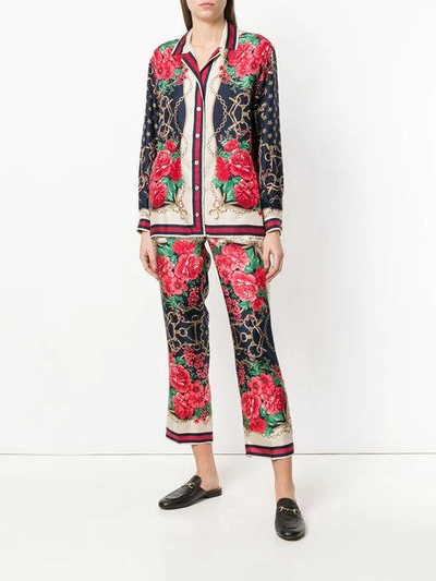 Shop Gucci Floral Chain Print Trousers In Multicolour