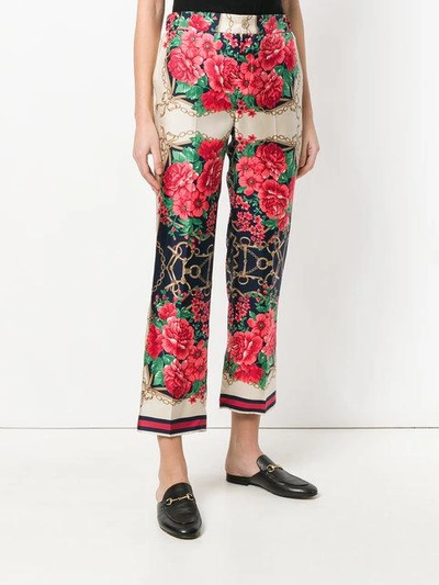 Shop Gucci Floral Chain Print Trousers In Multicolour