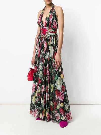Shop Dolce & Gabbana Pleated Halterneck Dress In Multicolour