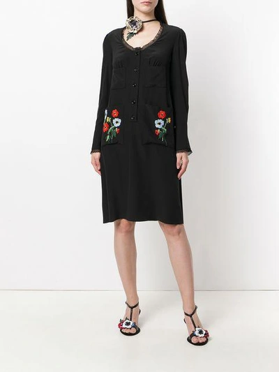 Shop Sonia Rykiel Embroidered Shirt Dress - Black