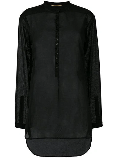 Saint Laurent Stand-collar Cotton-voile Shirt In Black