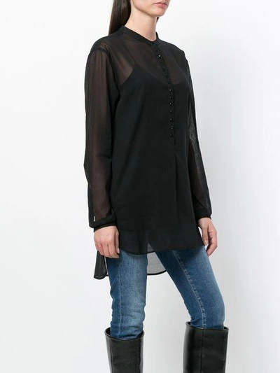 Saint Laurent Stand-collar Cotton-voile Shirt In Black