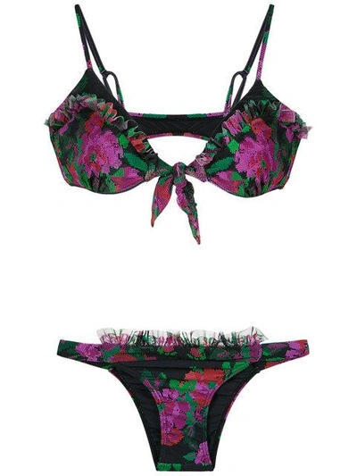 Shop Amir Slama Floral Print Bikini Set - Preto