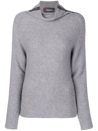 Shop Jo No Fui Roll Neck Stripe Sweater In Grey