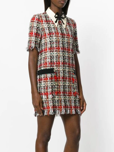 Shop Gucci Embroidered Tweed Dress In Red