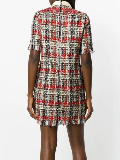 Shop Gucci Embroidered Tweed Dress In Red