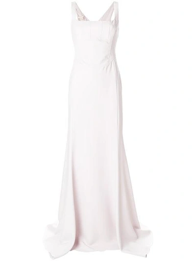 Shop Antonio Berardi Fitted Bodice Flared Gown In 690 Open Pink