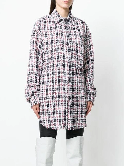 Shop Faith Connexion Tweed Longline Shirt In 411 Navy/red