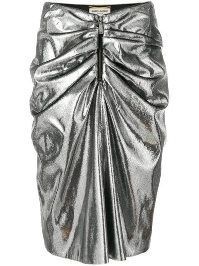 Shop Saint Laurent Metallic Ruched Mini Skirt