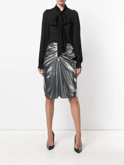 Shop Saint Laurent Metallic Ruched Mini Skirt