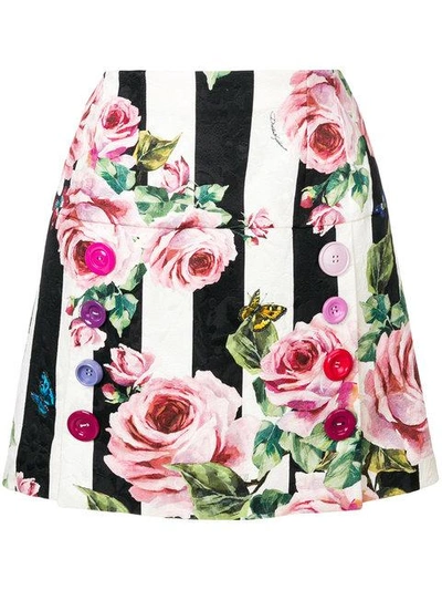 Shop Dolce & Gabbana Striped Rose Print Mini Skirt