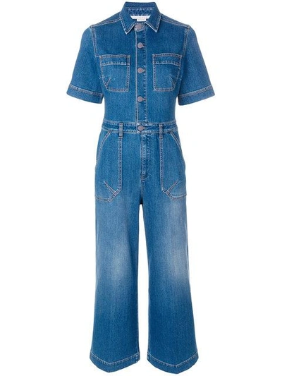 Shop Stella Mccartney Cropped Denim Jumpsuit In Blue