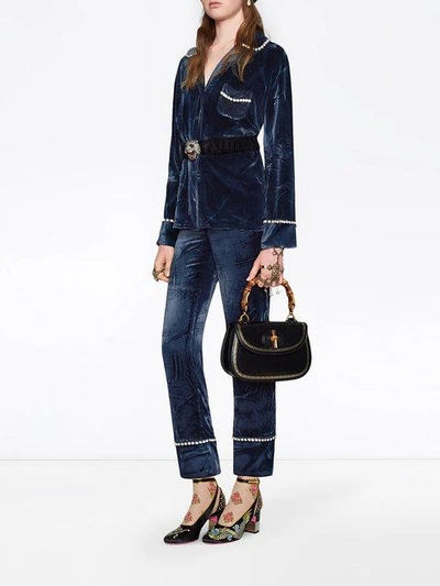 Shop Gucci Velvet Pajama Shirt In Blue