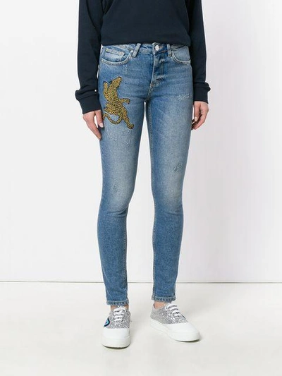 Shop Zoe Karssen Embroidered Cheetah Skinny Jeans