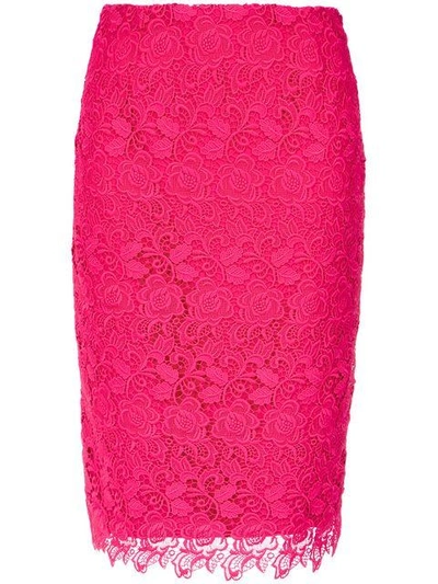 Shop Martha Medeiros Lace Pencil Skirt In Pink