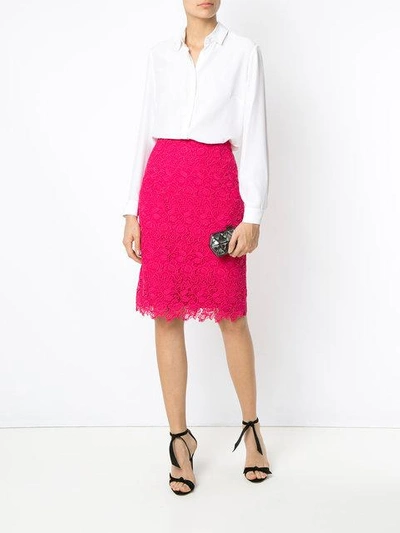 Shop Martha Medeiros Lace Pencil Skirt In Pink