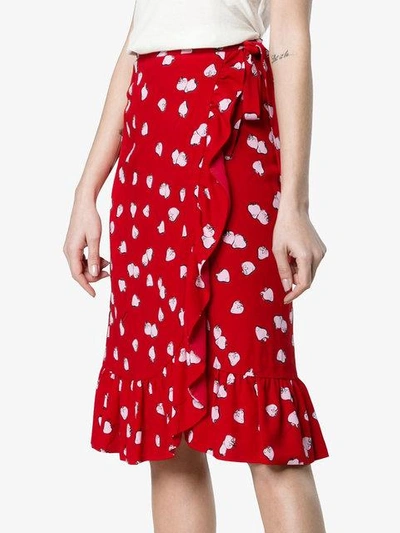 Shop Miu Miu Strawberry Print Ruffle Wrap Skirt In Red