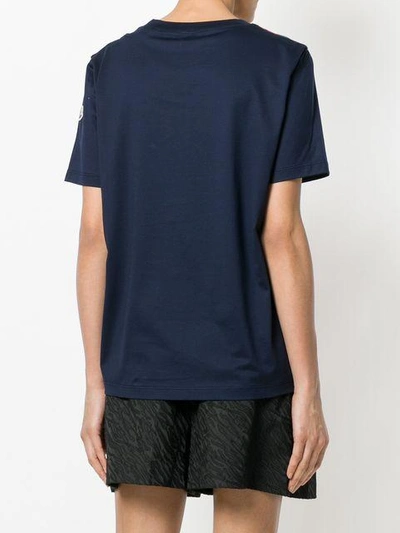 Shop Moncler Floral Appliqué T-shirt In Blue